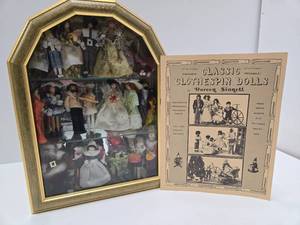 lot 148 image: Collection of Vintage Clothespin Dolls wDisplay Case & Book
