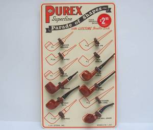 lot 52 image: Fantastic Orig 1940s-50s PUREX Superfine Advertising Cigar Store Display Sign wNOS Smoking Pipes 