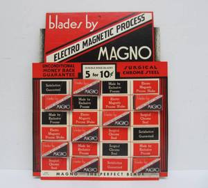lot 57 image: Fantastic NOS Vintage MAGNO Razor Blades Advertising Store Display Sign