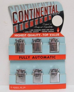 lot 59 image: Fantastic Orig Vintage 1940s-50s era CONTINENTAL Lighter Advertising Store Display Sign wLighters