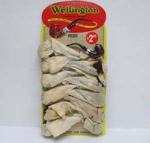 lot 62 image: Fantastic Orig 1940s-50s WELLINGTON Advertising Cigar Store Display Sign wNOS Smoking Pipes 