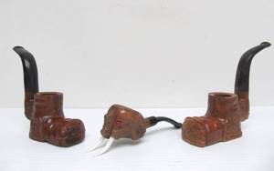 lot 76 image: Lot of 3 Vintage 1950s era Unsmoked NOS Smoking Pipes - 2 BootsShoes & Elephant Head