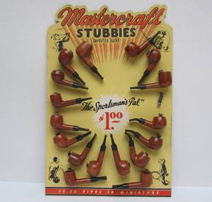 lot 81 image: Fantastic Orig 1940s-50s MASTERCRAFT Stubbies Advertising Cigar Store Display Sign wNOS Smoking Pipes 