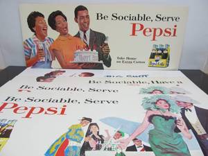 lot 83 image: Lot of Original Vintage 1950s PEPSI CardboardPaperboard Advertising Signs #1