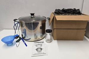 lot 198 image: New or Like-New VICTORIO Stainless Multi-Use Canner wBrand New Canning Jars