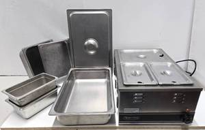 lot 199 image: Quality Working SUPERIOR Commercial Food Warming Unit wMany Trays & Containers