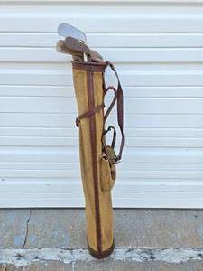 lot 291 image: Set of Antique Hickory Shaft Golf Clubs wOriginal Period Bag