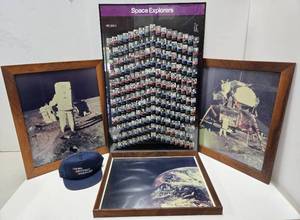 lot 311 image: Large Vintage Space Exploration Framed Items & Hat - Boeing Aerospace Operations Employee