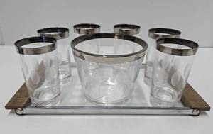 lot 314 image: Very nice Looking Mid Century Glass Tumbler Set wOriginal Serving Tray