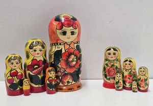 lot 323 image: 2 Handpainted Wooden Russian Matryoshka  Nesting Dolls