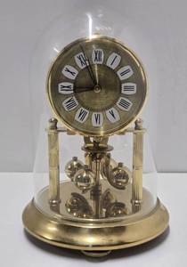 lot 329 image: Vintage German Brass Anniversary Glass Dome Anniversary Clock