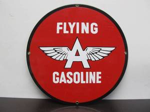 lot 203 image: Heavy Porcelain FLYING A GASOLINE Sign - Ande Rooney - 11 diameter