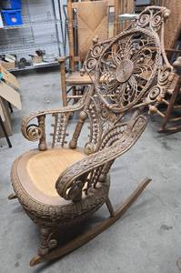 lot 261 image: Highly Ornate Antique Wicker Rocker