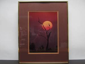 lot 356 image: Nice Perched Bird Enjoying Sunset Nature Photograph Signed 20