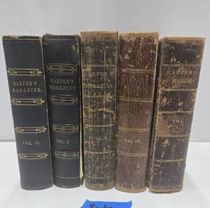 lot 402 image: 5 Volumes of Original Antique 1850s era HARPERS MAGAZINE Bound Books - Books #7
