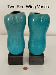Pair of Red Wing Turquoise Modernist Vases by Charles Murphy - Loc58