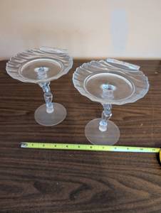 lot 7 image: Pair of Vintage Nude Glass Compotes - Cambridge Shell Style