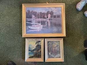 lot 9 image: Collection of 3 Framed Landscape Artworks incl Claude Monet