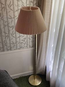 lot 12 image: Vintage Tall Gold Floor Lamp with Pleated Shade