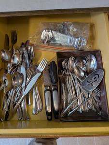 lot 20 image: Large Collection of Mixed Silverware, Industrial Can Opener and Farberware Kitchen Tools