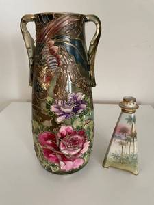 lot 54 image: Pair of Hand-Painted Porcelain Vases with Floral Designs