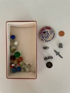 lot 55 image: Vintage Collectibles Lot Including Monopoly Pieces and 1960 St. Paul Winter Carnival Button