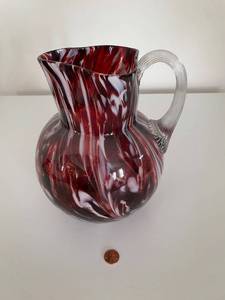 lot 56 image: Handcrafted Murano Style Red Swirl Glass Pitcher