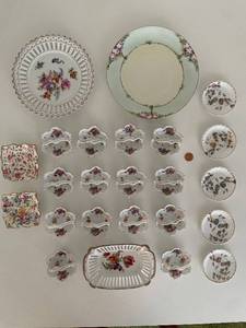 lot 64 image: Collection of Floral Hand-Painted Porcelain Dishes - 24 Pieces