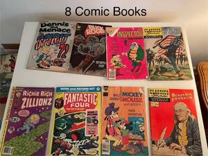lot 97 image: Collection of 8 Vintage Comic Books - Classics Illustrated, Dennis the Menace, Richie Rich and More