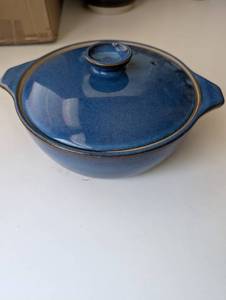 lot 154 image: Authentic English Stoneware Blue Lidded Casserole Dish
