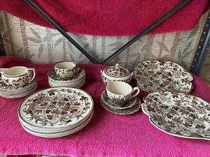 lot 161 image: Aesthetic Movement Brown Transferware - Mostly by Wedgwood in Peony Pattern