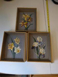 lot 180 image: Set of 3 Framed Still Life Artworks with Floral Designs
