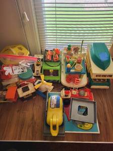 lot 210 image: Vintage Fisher-Price Play Family Toy Set including Campers and Accessories
