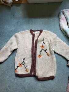 lot 243 image: Set of 3 Vintage Sweaters Hand-Knitted Floral Cardigan and Two Knit Sweaters