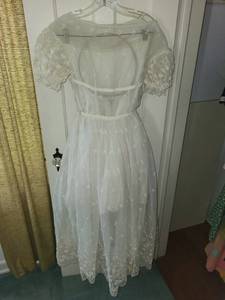 lot 250 image: Vintage Embroidered White Dress with Floral Veil