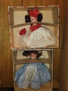 lot 257 image: Pair of Vintage Nancy Ann Queen of Hearts and Saturdays Child Dolls with Original Boxes