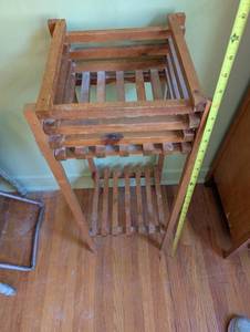 lot 504 image: Wooden Two-Tier Plant Stand with Slatted Shelves