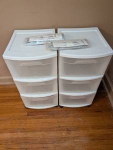 lot 550 image: Set of 2 Sterilite 3-Drawer Plastic Storage Carts with Hanger Cascaders
