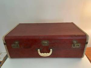 lot 112 image: Vintage Red Hard-Shell Suitcase with Cream Handle