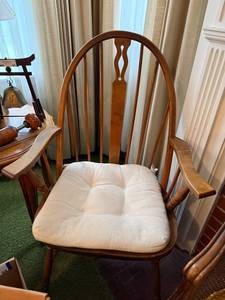 lot 44 image: Vintage Wooden Armchair with Cushioned Seat