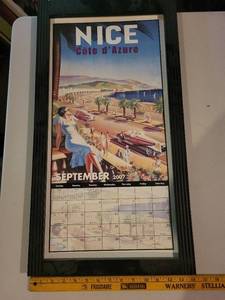 lot 348 image: Framed Vintage Travel Calendar with Nice Cte dAzur Art (2007)