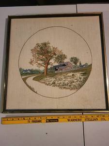 lot 356 image: Framed Vintage Hand-Embroidered Landscape Artwork