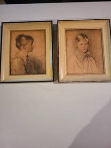 lot 358 image: Set of 2 Edward Gross Co. Vintage Portrait Prints - Peter & Charlotte