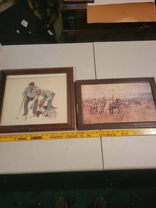 lot 359 image: Set of 2 Framed Art Prints Norman Rockwell & Lewis and Clark Expedition
