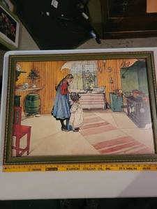 lot 370 image: Vintage Framed Artwork of Children in a Kitchen Scene