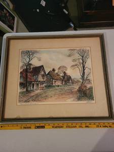 lot 372 image: Al Mettel Vintage Framed Print of French Countryside Homes