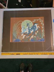 Woody Wilson Crumbo Framed Artwork Featuring Blue Deer Design - Not Authenticated