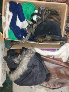 lot 406 image: Equestrian Gear Bundle including Jodhpur Pants, Fur-Trimmed Jacket, and Accessories