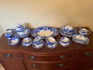 lot 4 image: Grindley Flow Blue Antique Osborne Pattern Dinnerware Set