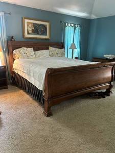 lot 8 image: King-Size Sleigh Bed Frame with Elegant Wood Finish